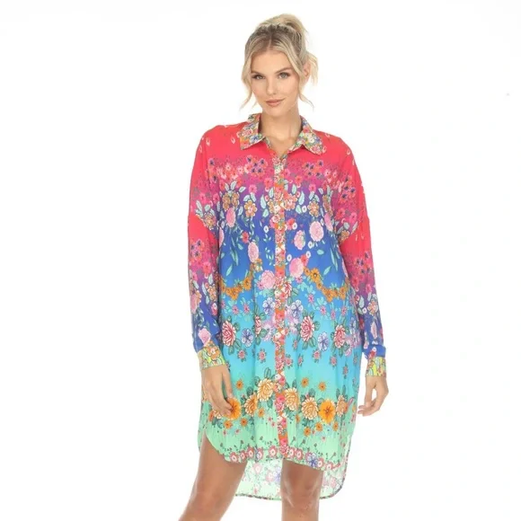 NEW Johnny Was Rainbow Midi Shirt Dress - Picture 10 of 15